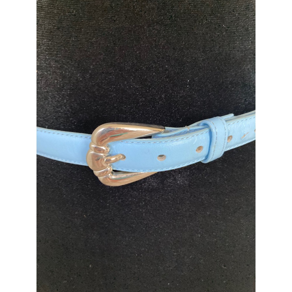 Beacon Hill Sky Blue Semi-Aniline Leather Skinny Belt Silver Western Buckle L - Picture 2 of 13